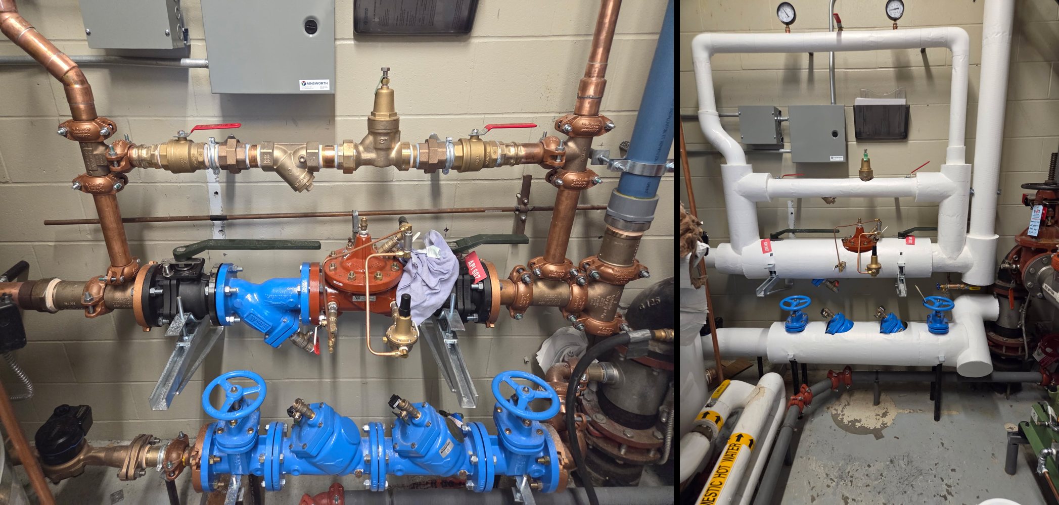 Water service PRV station before and after insulation